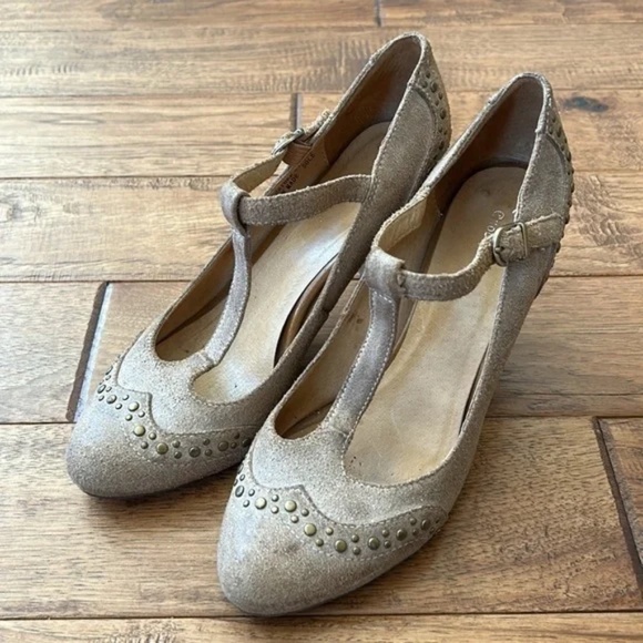 Anthropologie Chocolat Blu Odette T-Strap Mary Jane Heels Tan Leather Size 8.5 - Picture 8 of 14